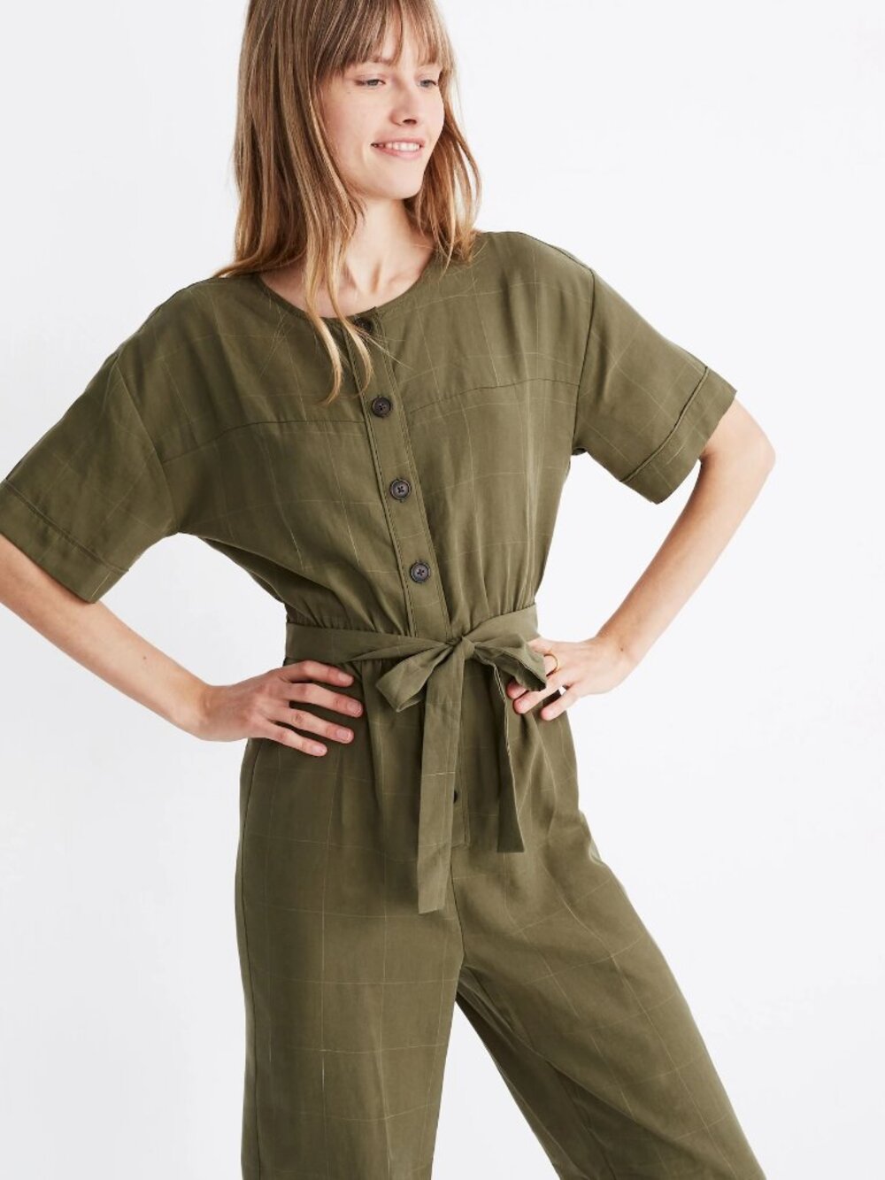 Short-Sleeve Belted Jumpsuit